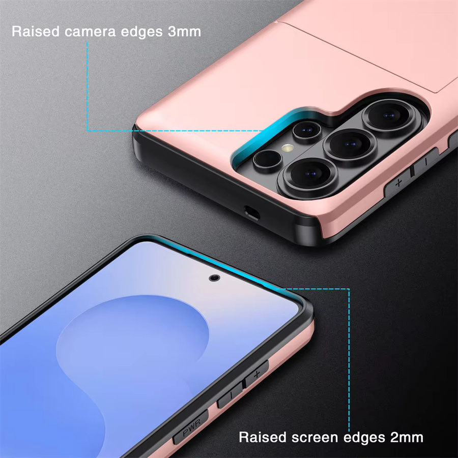 Xeber Brieftaschen-Hülle mit Schiebe-Kartenfach für Samsung Galaxy S26 S25 S24 S23 S22 Ultra FE A37 A57 stoßfeste Handyhülle in Silber und Pink - Bild 5