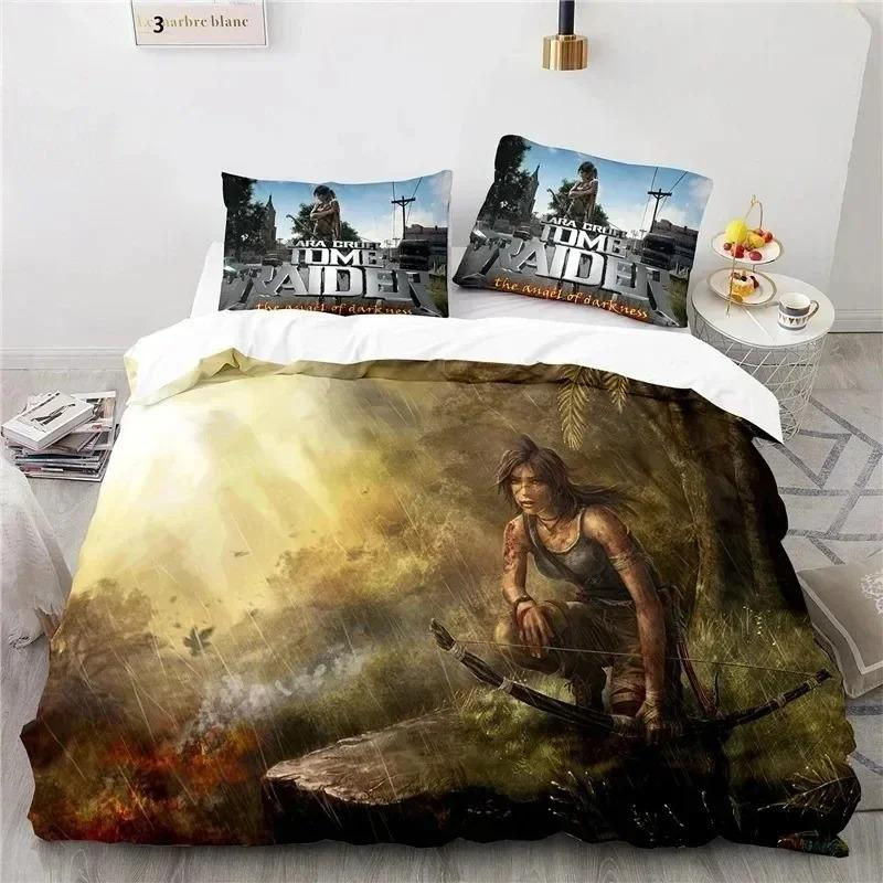 Tomb Raider 3D-Druck Bettwäsche Set für Kinder und Erwachsene mit Bettbezug und Kissenbezug, Breite: 70 cm, Länge: 133 cm - Bild 2