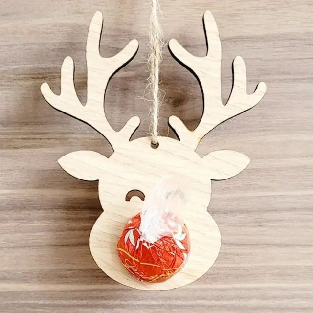 Beige Weihnachtliche Schokoladenbehälter aus Holz mit Rentier-Mustern - Bild 1