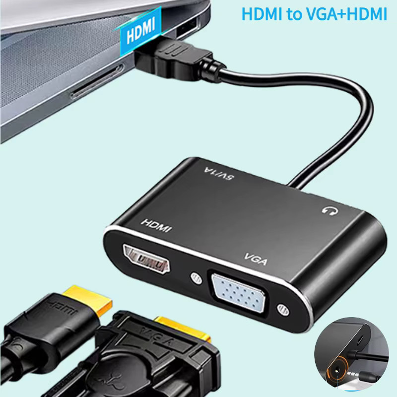 xiede 2-in-1 HDMI-zu-HDMI/VGA-Adapter mit Full HD 1080P und 3,5-mm-Audio-Konverter in Schwarz - Bild 3