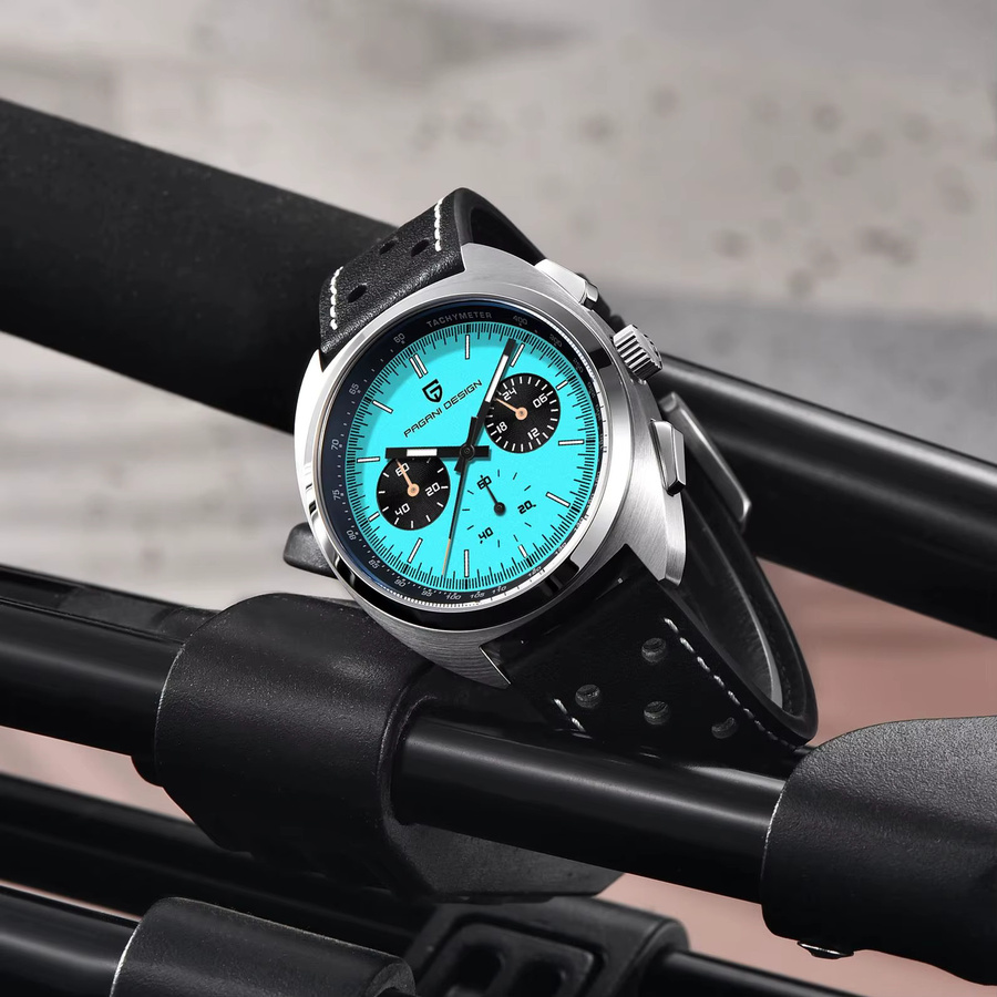 PAGANI DESIGN Chronograph, Quarz, Edelstahl, Leder, Blau, Herren - Bild 3