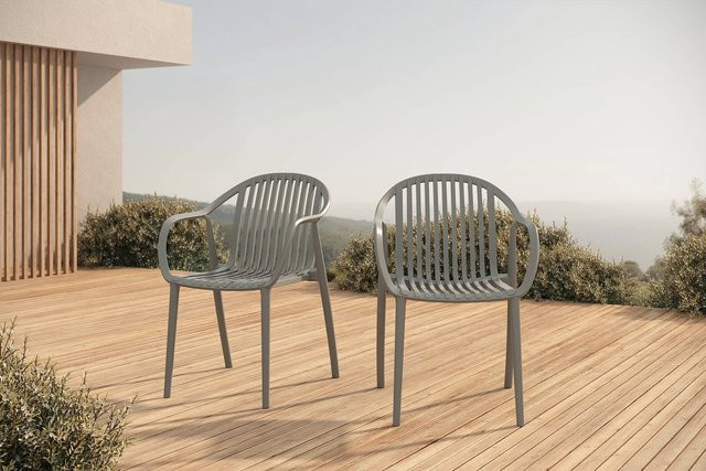 Villana Pico Curve Stapelsessel 2er-Set, grau, Kunststoff, B/T/H: 56,5 x 59,5 x 83 cm, stapelbar und UV-beständig - Bild 1