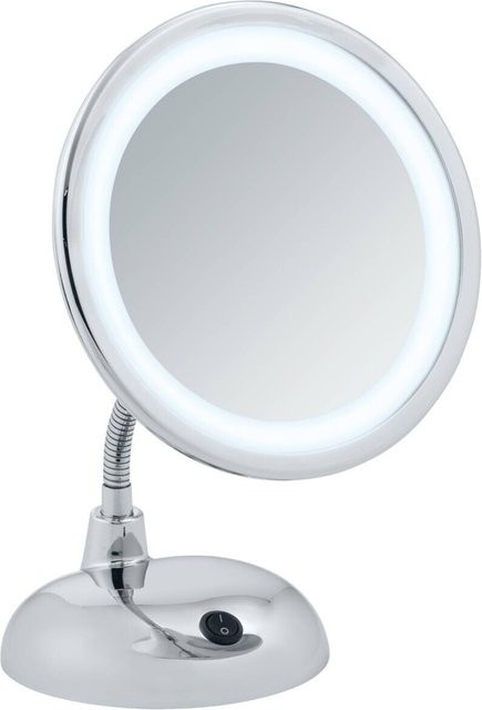 WENKO Kosmetikspiegel mit LED-Beleuchtung aus Glas in Silber, rund, Tischmodell - Bild 1