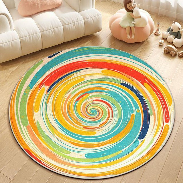 Karpetti Runder Teppich mit abstraktem Design, Mehrfarbig, Rutschfest und Waschbar, Durchmesser: 200 cm - Bild 1
