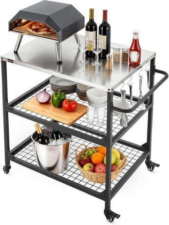 VEVOR Grillwagen aus Edelstahl in Silber, Rollbarer Grilltisch mit 2 Gitterablagen und 4 Rädern, B/T: 80 x 61 cm, Höhe: 86,5 cm - Bild 1