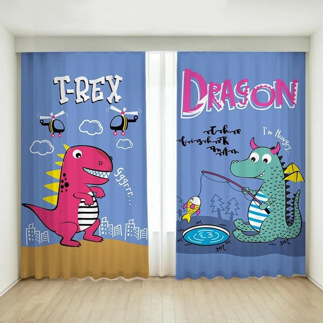 Yiran Furniture Verdunkelungsvorhang für Kinderzimmer mit Dinosaurier-Muster, Mehrfarbig, Breite: 55 cm, Höhe: 120 cm - Bild 1