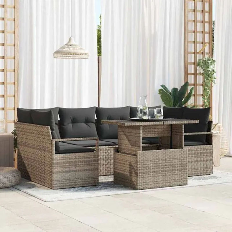 Vidaxl Loungemöbel Garten-Sofa-Set aus Polyrattan und Metall in Grau, 7-teilig, modular segmentiert, B/T/H: 100 x 55 x 73 cm - Bild 1