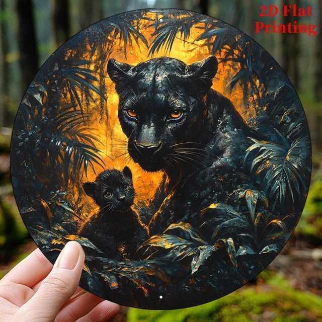 Rundes Aluminium Wandschild CIFBUY mit schwarzem Pantherjunges im Dschungel-Design, Durchmesser: 20,32 cm - Bild 1