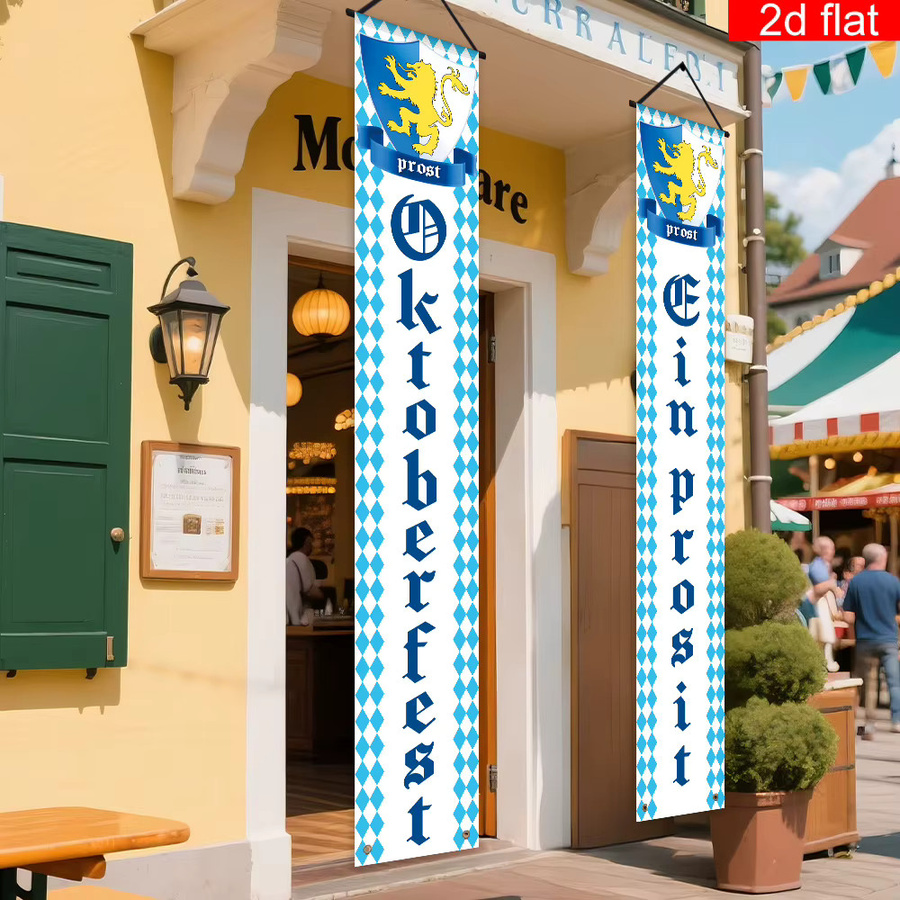 VIKAMA Oktoberfest-Banner in Blau und Weiß mit Karomuster als bayerische Gartendekoration, B/H: 180 x 30 cm - Bild 5