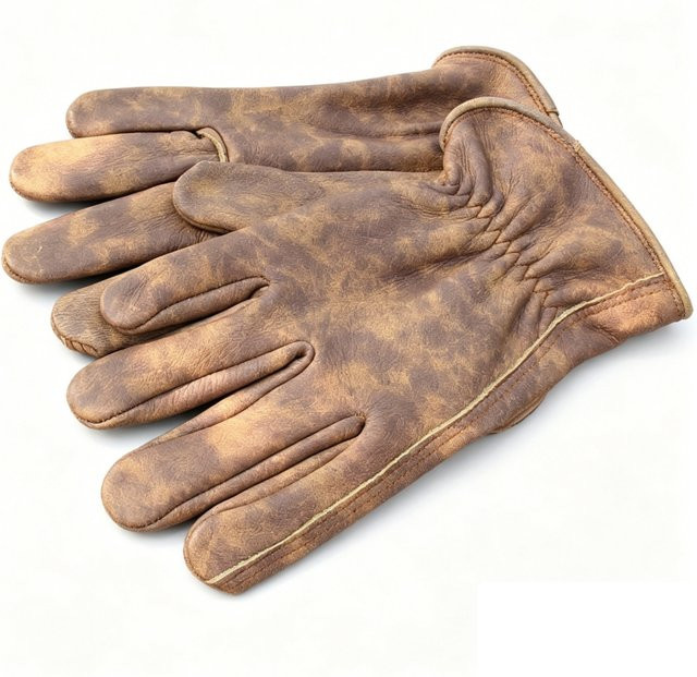 Vintage Distressed Arbeitshandschuhe aus genarbtem Rindsleder in Braun - Bild 1