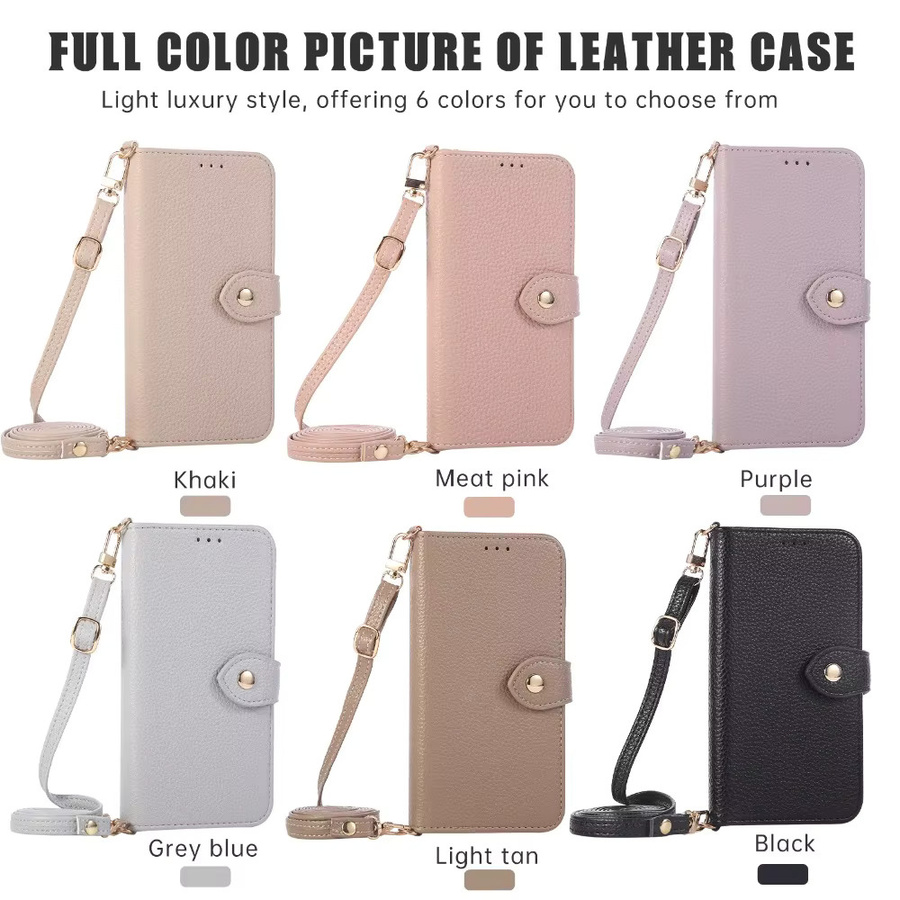 Beige Flip-Lederhülle für Apple iPhone mit Spiegel, Geldbörse und Kartenhalter als Crossbody-Telefonhülle - Bild 6