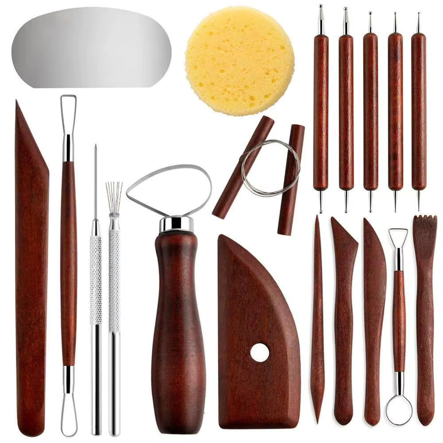 19-teiliges Polymer-Tonwerkzeug-Set mit roten Holzgriffen für Töpferhandwerk und Kaltkeramik-Modellierung - Bild 6