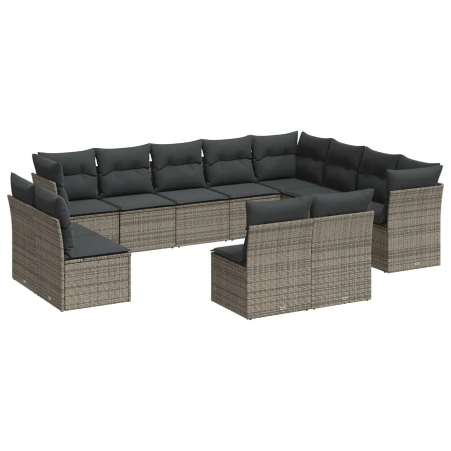 vidaXL 12-tlg. Garten-Sofagarnitur in U-Form aus Poly-Rattan mit Kissen in Grau - Bild 2