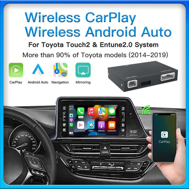 AUTOABC Kabelloser Multimedia-Dekodierer für Toyota Yaris Corolla Tacoma Camry CHR Tundra Highlander 4Runner mit Android Auto, Apple CarPlay, Wi-Fi und Bluetooth in Schwarz - Bild 1