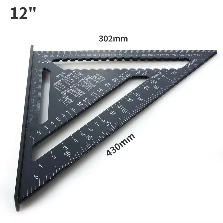 TTAKA7 Metrisches Dreiecklineal aus Aluminiumlegierung in Schwarz mit Winkelmesser und Schnellmessfunktion für Holzarbeiter - Bild 3
