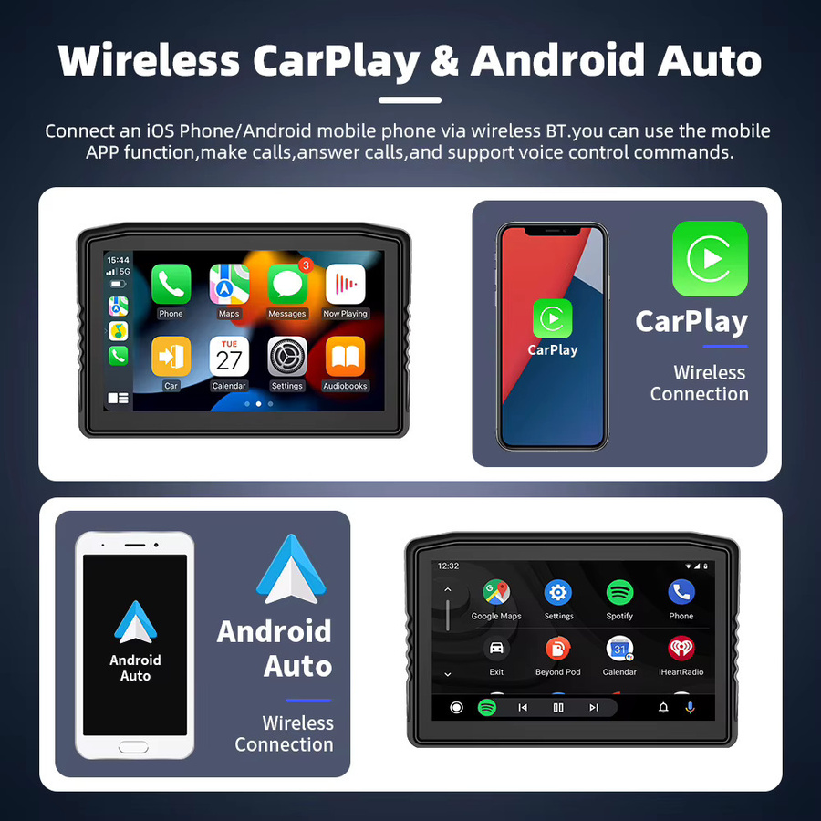 EKIY Tragbares digitales Armaturenbrett mit 6,25 Zoll Display, GPS und kabellosem CarPlay für Motorrad und Auto, Schwarz - Bild 3