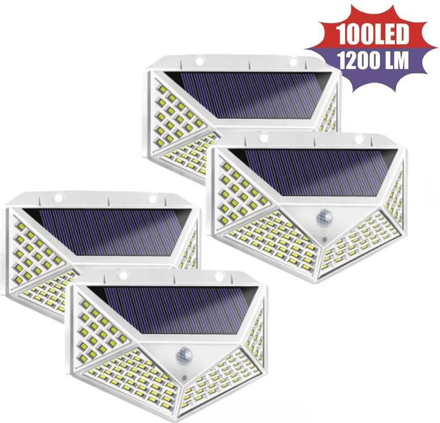YWZT BEIMT Factory Solar-Wandleuchte mit 100 LED und Bewegungssensor, IP65 wasserdicht, White - Bild 1
