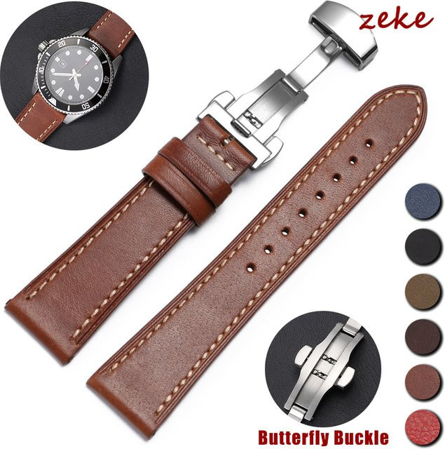 crazyband Uhrenarmband Rindsleder, Edelstahl, Schmetterling Schnalle, Unisex - Bild 1