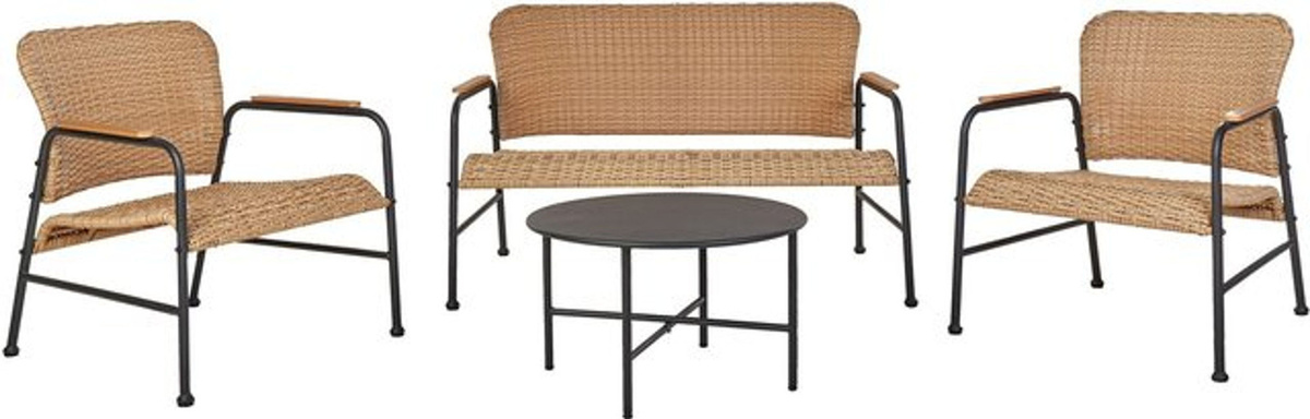 BELIANI 4-teiliges Lounge Set aus Polyrattan und Stahl in Natur, Schwarz und Braun im Modern Bohemian Stil für Garten, Terrasse und Balkon mit 2-Sitzer Sofa, 2 Sesseln und Couchtisch, B/T/H: 120 x 70 x 73 cm - Bild 1