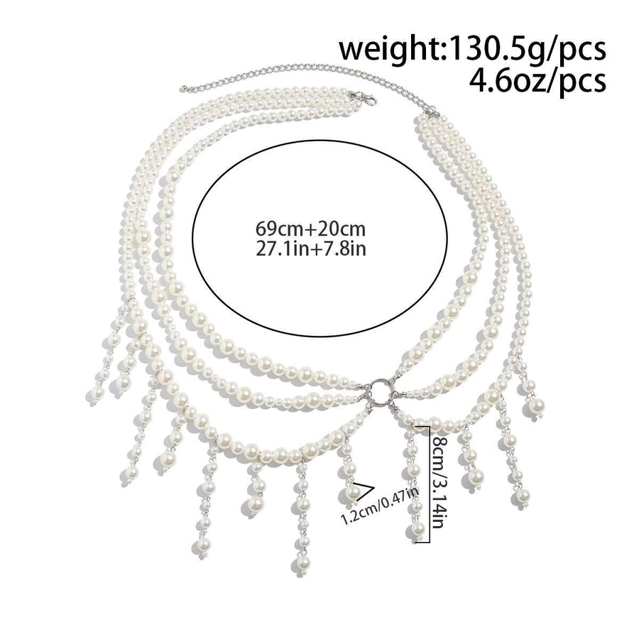 Salircon Multilayer Taille Kette, Perle, Silber, Damen - Bild 2