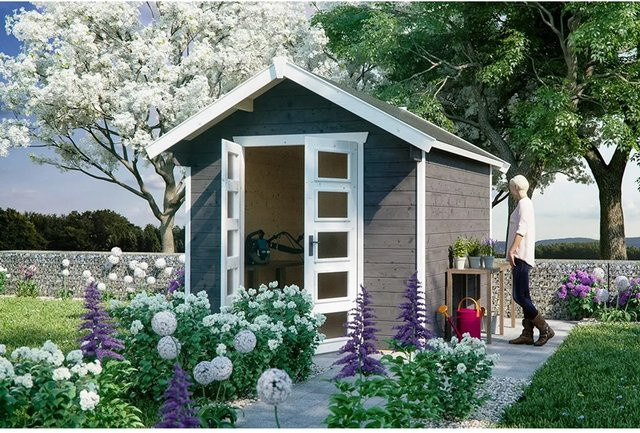 Skan Holz Gartenhaus Hengelo aus Holz in Schiefergrau mit Satteldach und Boden, B/H/T: 280 x 273 x 300 cm - Bild 1