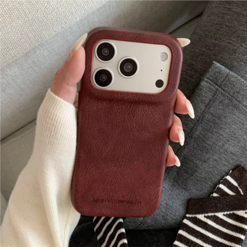 Stoßfeste Wildleder-Handyhülle im Retro-Design für Apple iPhone 17 Pro Max, 16, 15, 14, 13 Pro Max in Rot und Braun - Bild 3