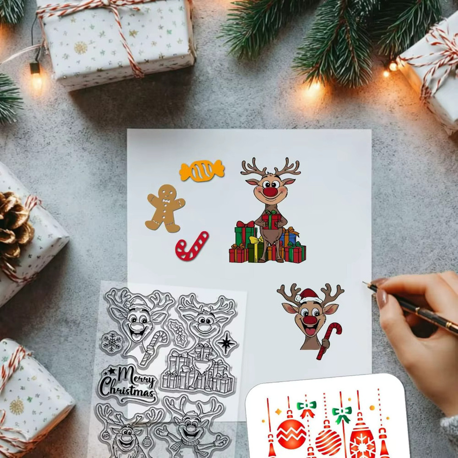 Transparenter Rentier Stempel mit lustigem Cartoon-Design für Weihnachts-Bastelarbeiten und Handwerk - Bild 2