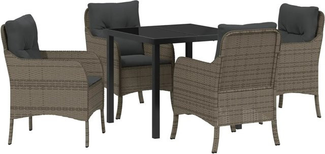 vidaXL 5-teilige Garten-Essgruppe aus Poly-Rattan mit Kissen in Grau für Garten, Balkon und Terrasse - Bild 1