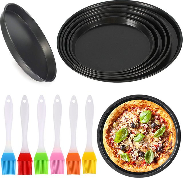 ZYF Pizza-Backform aus Kohlenstoffstahl mit Ölpinsel, rund, antihaftbeschichtet, Schwarz - Bild 1