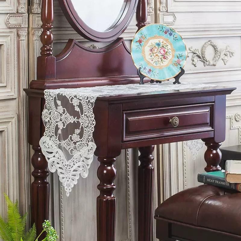 Yiran Furniture Tischläufer aus besticktem europäischem Tüll in Weiß und Champagnergold, B/H: 30 x 70 cm - Bild 4
