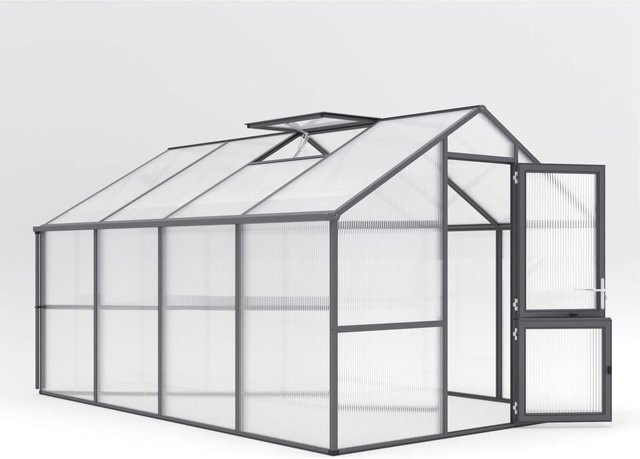 KGT Gewächshaus Nelke IV in Anthrazit-Grau mit 12,7 m² Fläche, Aluminiumrahmen und Polycarbonat-Verglasung - Bild 1