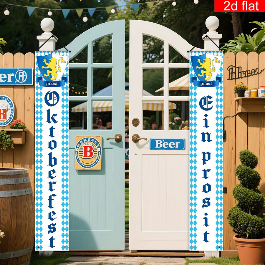VIKAMA Oktoberfest-Banner in Blau und Weiß mit Karomuster als bayerische Gartendekoration, B/H: 180 x 30 cm - Bild 4