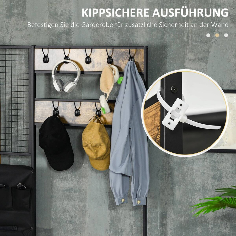 HOMCOM Garderobenständer mit Sitzbank im rustikalen Design, Farbe Braun, B/H/T: 40 x 185 x 40 cm - Bild 4