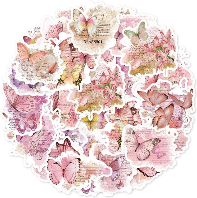 Etori Life Rosa Aquarell-Schmetterlingsaufkleber im Vintage-Ins-Stil, 30 Stück, dekorative Aufkleber aus Papier für Laptops, Wasserflaschen und Fotoalben - Bild 1