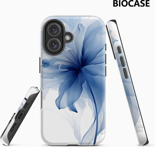 Handyhülle mit durchscheinender blauer Blüte für Apple iPhone 11 bis iPhone 17 Pro Max Plus mit doppelschichtiger Rückseite in Blau - Bild 1