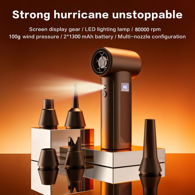 PINTUDY S5-D Luftgebläse Kabelloser Druckluftreiniger mit LED-Licht und Batterieanzeige in Schwarz, 4-Gang-Turbogebläse mit 80000 U/min und 40 W - Bild 1