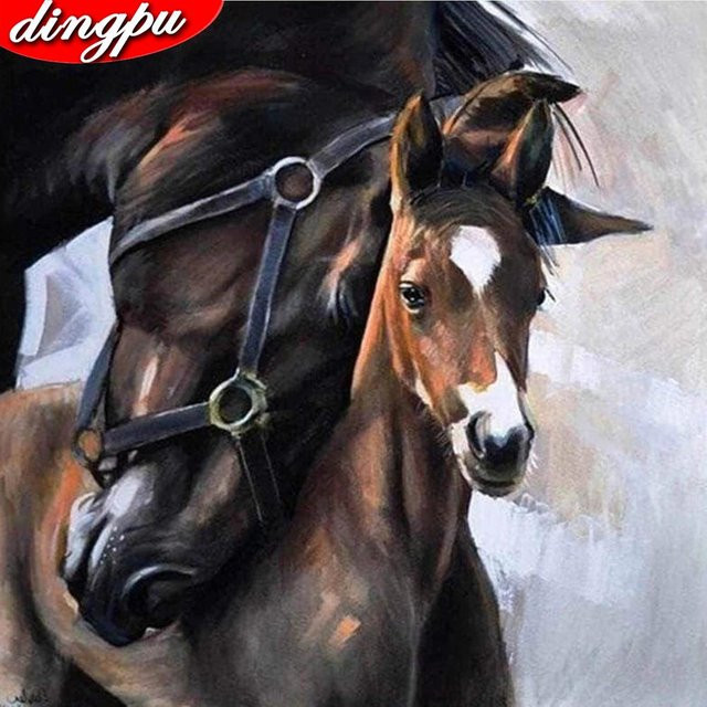 FIYO Diamantgemälde Pferd als Kreuzstich-Stickerei mit quadratischen Bohrern, Grau/Mehrfarbig, 30 x 30 cm - Bild 1