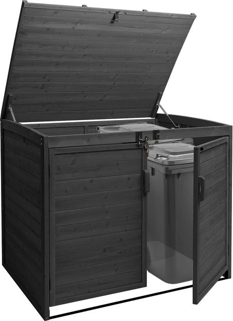 Mülltonnenverkleidung MCW-H75 Mülltonnenbox aus Holz in Anthrazit, erweiterbar, B/T/H: 120 x 137 x 104 cm - Bild 1