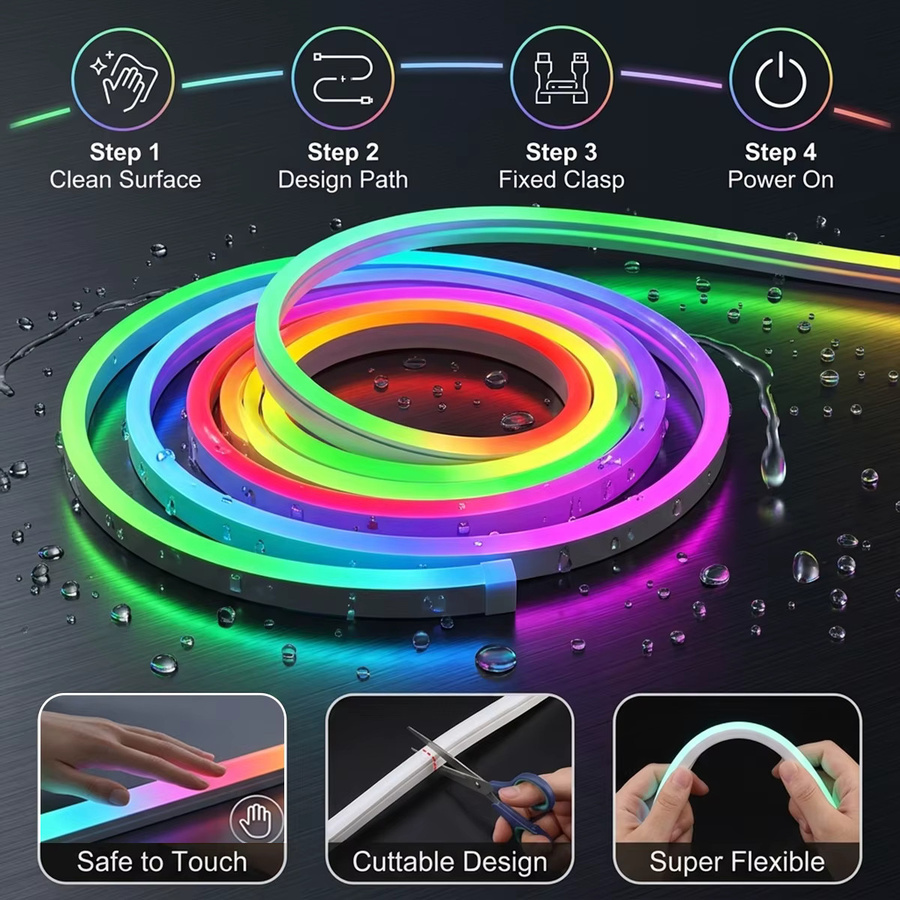 Tuya RGBIC LED Neon-Lichtstreifen Multicolor, wasserdichter flexibler LED-Streifen mit USB-App-Fernbedienung für deine Heimdekoration - Bild 3