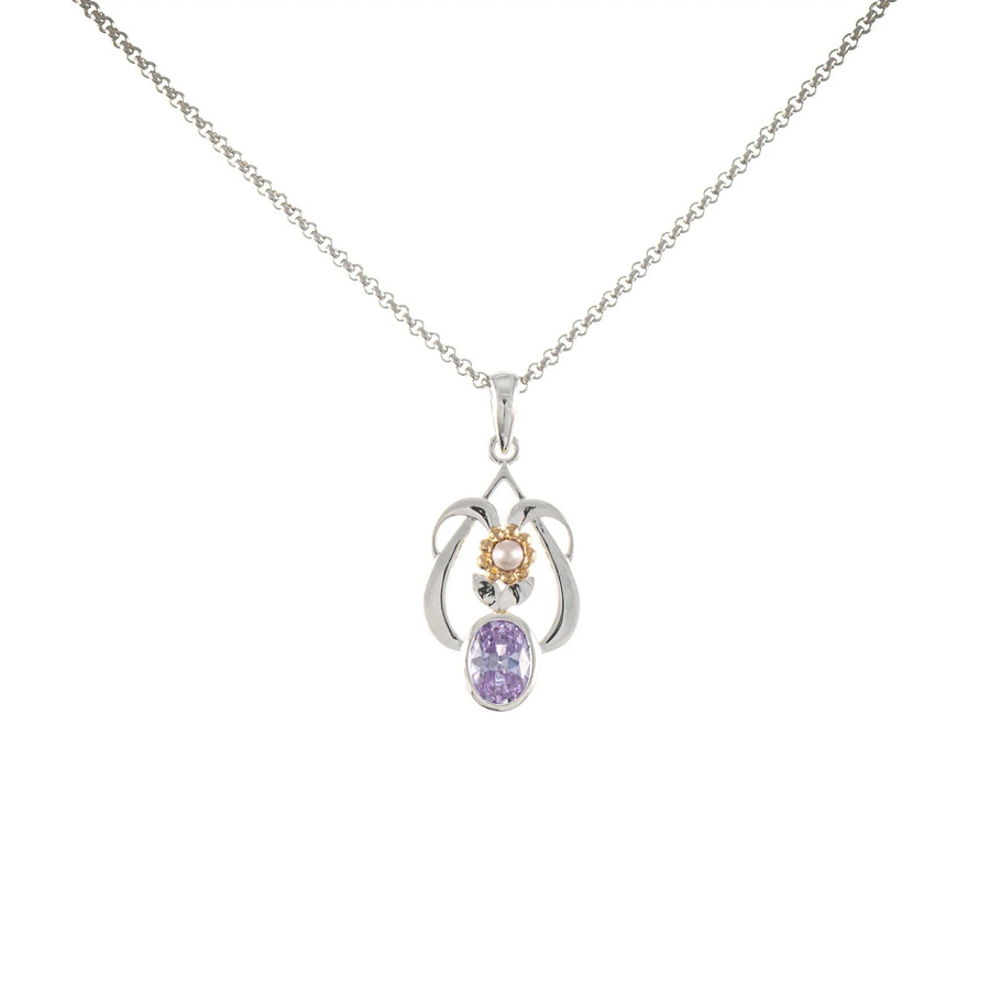 Anhänger mit Kette 925 Silber, teilvergoldet, Zirkonia, Perle, flieder, Unisex - Bild 1