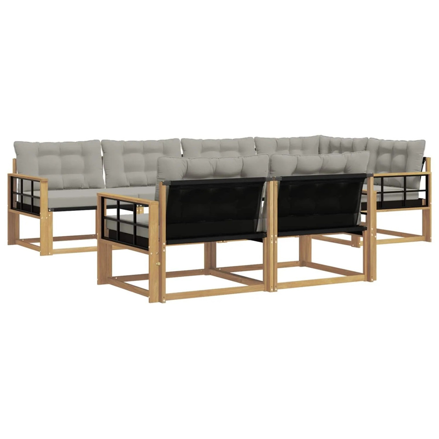 vidaXL Outdoor-Sofagarnitur in L-Form aus Akazienholz mit Textilene-Elementen und Kissen, Weiß und Grau - Bild 2