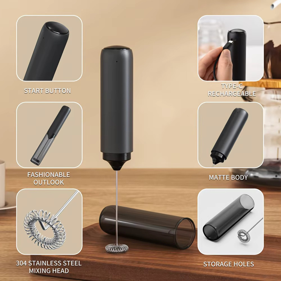 Kawu Elektrischer Milchaufschäumer Schwarz USB-wiederaufladbar mit Spritzschutz und Aufbewahrungsdeckel - Bild 6