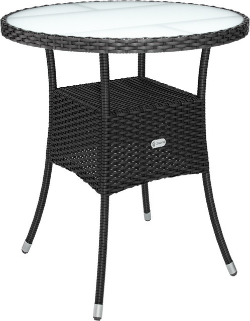 CASARIA Polyrattan Tisch Schwarz rund mit Milchglasplatte für Garten und Terrasse Durchmesser: 60 cm, Höhe: 74 cm - Bild 1