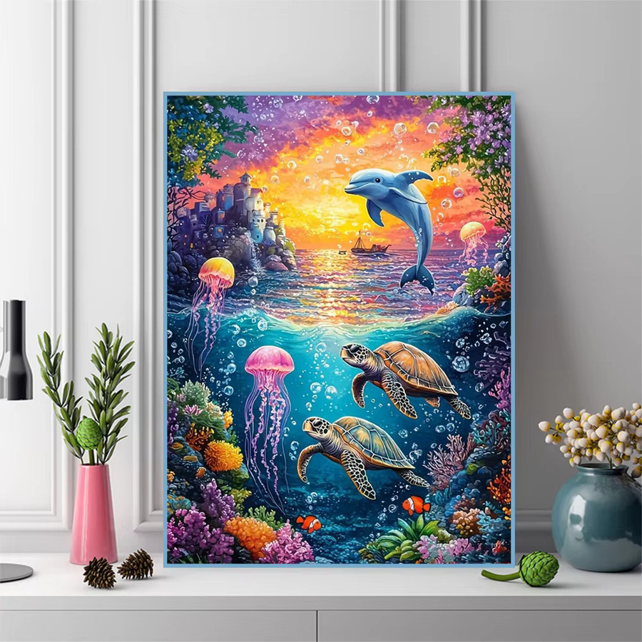 EverShine 5D Diamant-Mosaik DIY Set Meerestiere mit Meeresschildkröte, Delfin und Qualle in Multicolour, B/H: 30 x 20 cm - Bild 3