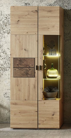 Vitrine vito LAVADO in Artisan Eiche Nachbildung mit Glastüren, integrierter Beleuchtung und Soft-Close-Funktion, B/T/H: 80 x 37 x 201 cm