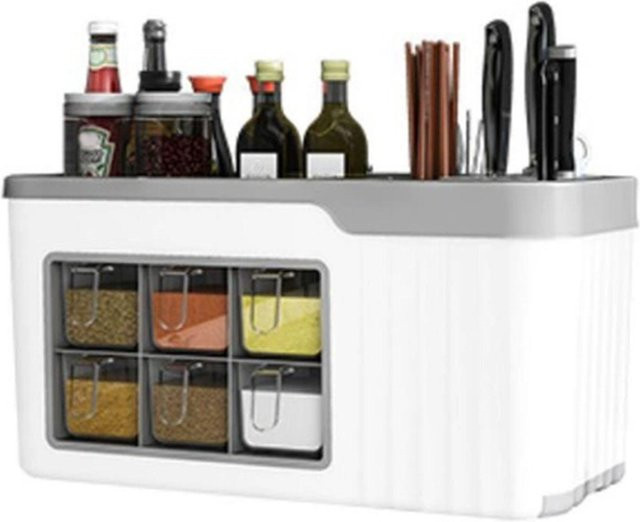 Aimo Gewürzglas Aufbewahrungsbox mit Fächern aus Kunststoff in Schwarz und Weiß - Bild 1