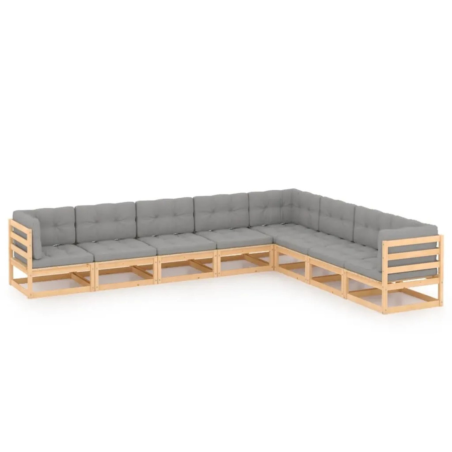 vidaXL 8-teiliges Garten-Lounge-Set aus massivem Kiefernholz in U-Form mit grauen Polsterkissen - Bild 2