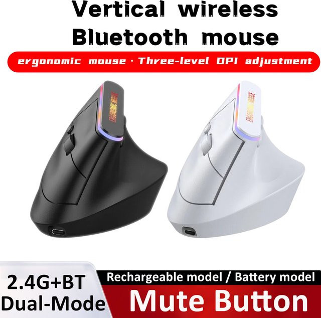 OnePlus Kabellose Bluetooth-Maus mit ergonomischem vertikalem Design und geräuschloser 2,4 G Dual-Mode-Technik für Büro und Gaming in Schwarz oder Weiß - Bild 1