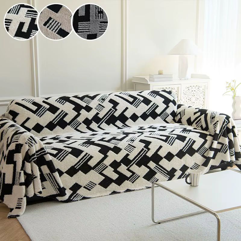 Shu Mianrong Zweifarbiges quadratisches Sofa-Handtuch als Sofa-Schutzhülle in Weiß und Multicolor - Bild 2