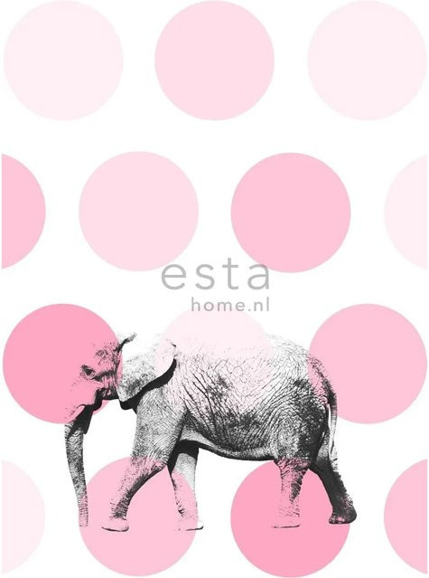 ESTAhome Fototapete Elefant in Rosa und Schwarz für Kinderzimmer aus Vlies, Breite: 186 cm, Höhe: 2,79 m - Bild 1
